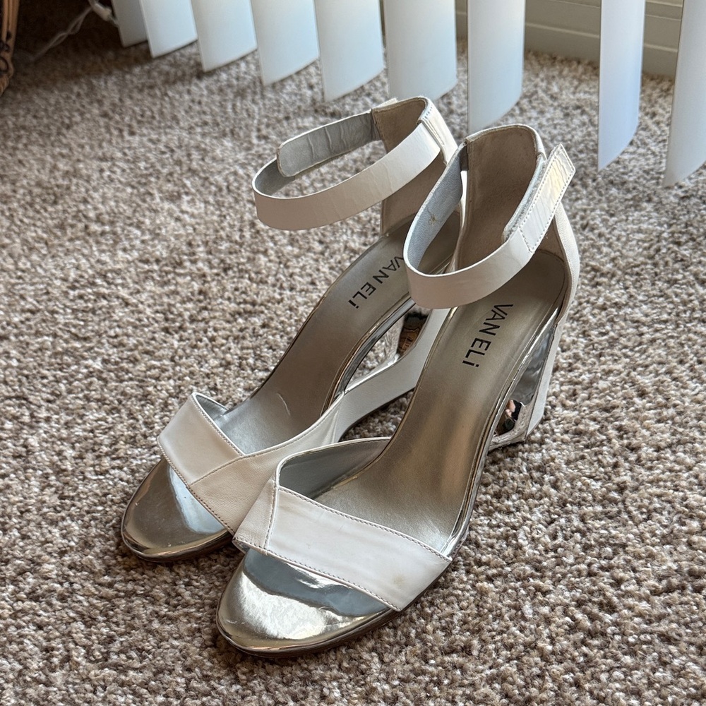Vaneli Women's White and Silver Heels